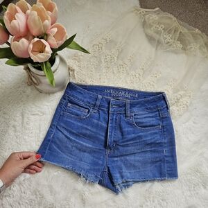 American eagle hi-rise shortie blue jean shorts